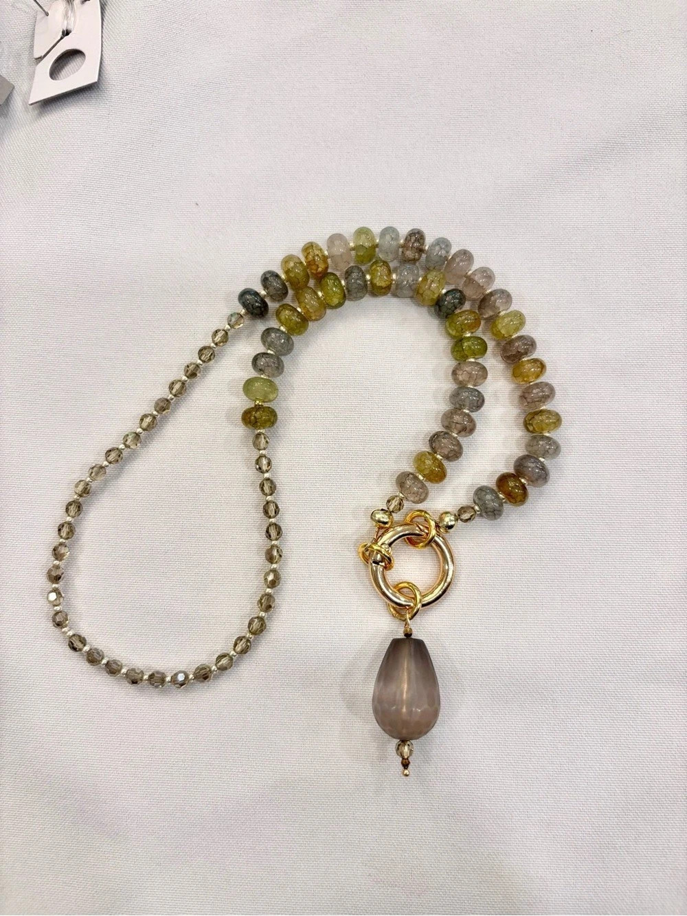 Hand crafted Rondelle and Swarovski Beaded Pendant Necklace in Earth Tones
